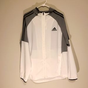 Mens Size Large Adidas Full Zip Woven Jacket Colorblock White/Grey Brand New NWT